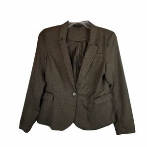 PAPER TEE BLAZER. SIZE XL. PATCHES ON ELBOWS. BROWN COTTON POLYESTER BLEND